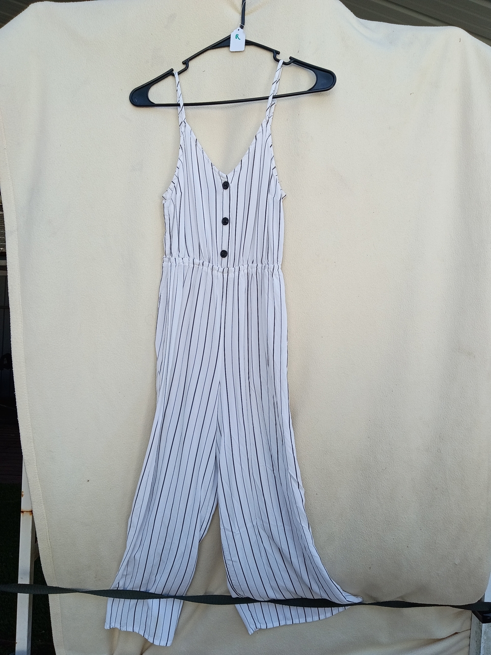 Striped White V-Neck Wide-Leg Jumpsuit